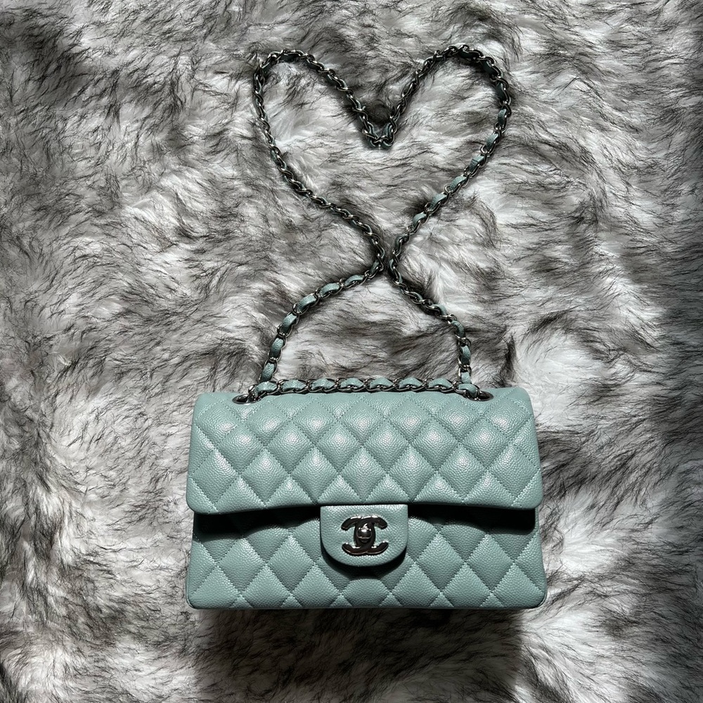 Chanel classic flap small 20b blue caviar silver hardware